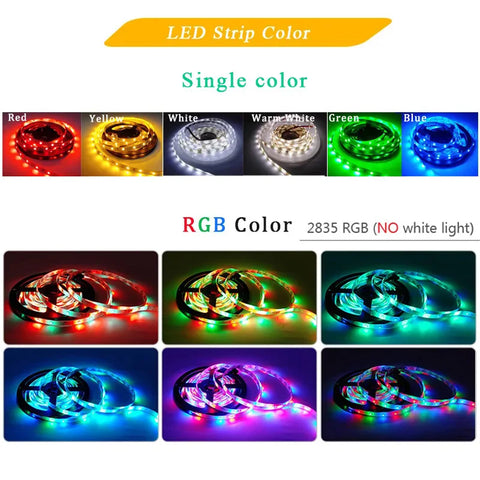 5M LED Strip Lights: RGB, White, Warm | Waterproof 12V SMD2835 for Room Decor
