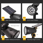 9 LED Solar Spotlights | Outdoor Waterproof Lighting