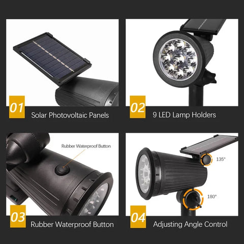 9 LED Solar Spotlights | Outdoor Waterproof Lighting