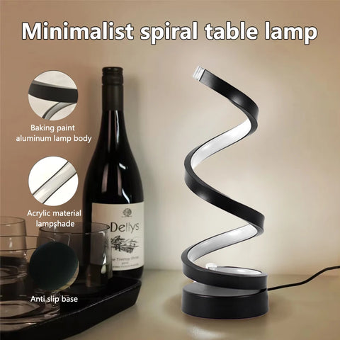 LED Spiral Table Lamp - Dimmable Bedside & Night Light