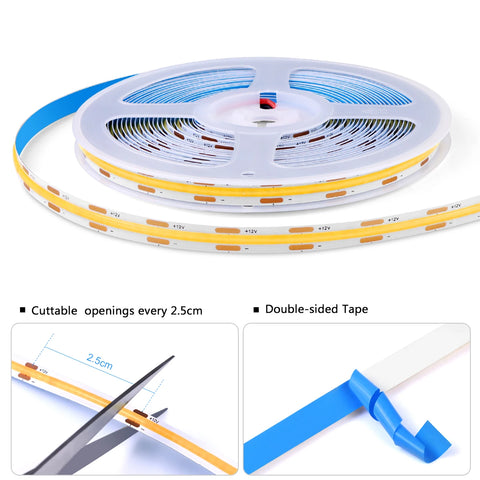 Dimmable COB LED Strip Light with Touch Sensor for Cabinets & Closets