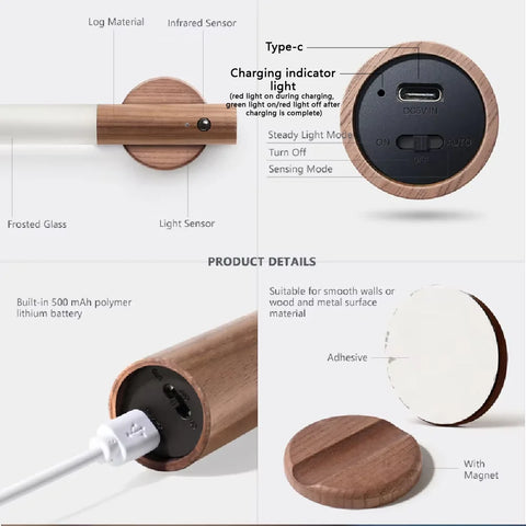 Magnetic LED USB Night Light for Kitchen, Closet, Bedroom & Stairs
