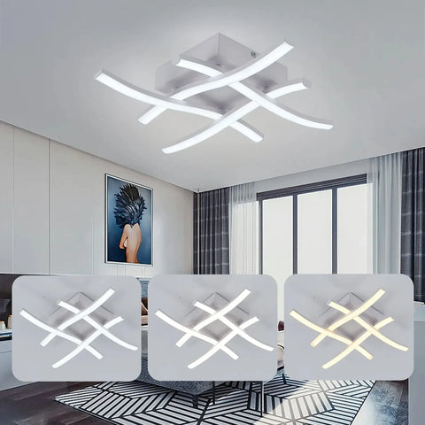 Modern LED Ceiling Lamp - Curved Chandelier for Bedroom & Living Room
