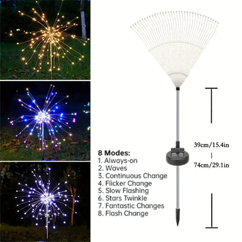 200 LED Solar Fireworks Lights - Outdoor Waterproof with Remote