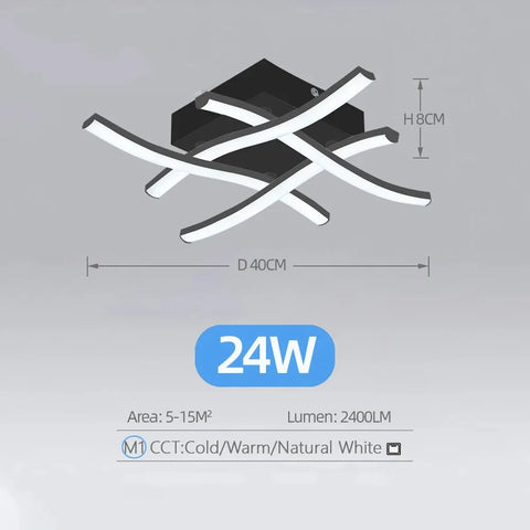 Modern LED Ceiling Lamp - Curved Chandelier for Bedroom & Living Room