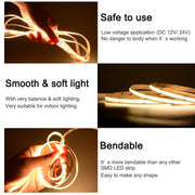 UL Listed COB LED Strip: Bright, High Density 12V/24V Lights
