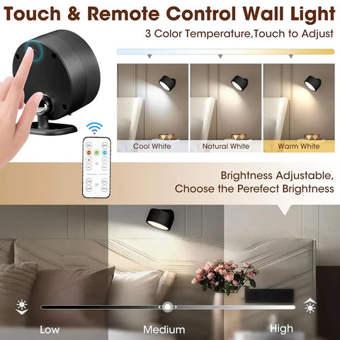 Magnetic LED Wall Light – Rechargeable, Dimmable, 360° Rotation