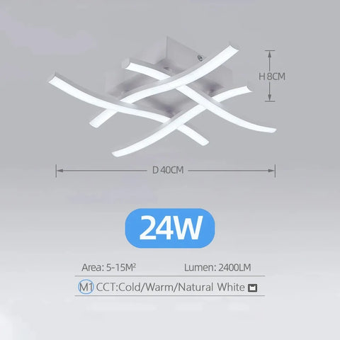 Modern LED Ceiling Lamp - Curved Chandelier for Bedroom & Living Room